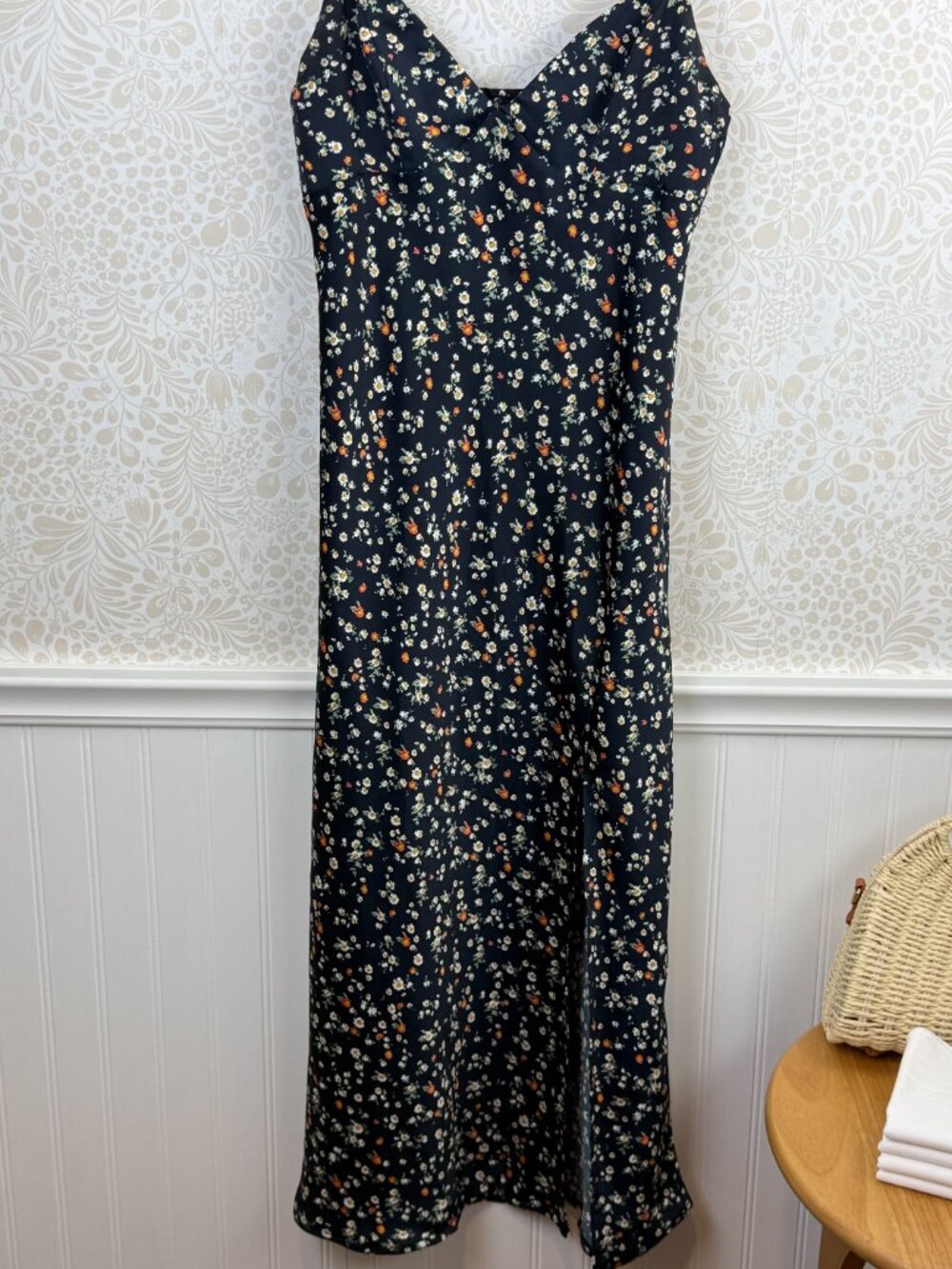 Blossom Floral Black Spaghetti Strap High Slit Dress - Size - 10 - Picture 3 of 5
